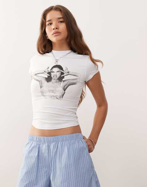 COLLUSION festival official licensed Olivia Rodrigo baby tee in white - view 1