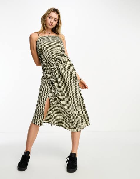 COLLUSION festival plaid ruched midi dress in multi - view 1
