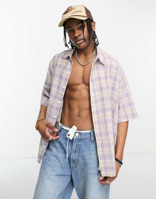 COLLUSION festival relaxed plaid short sleeve shirt in washed