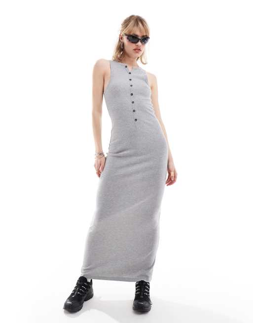 COLLUSION festival rib singlet maxi dress in grey