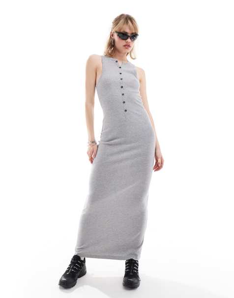COLLUSION festival rib vest maxi dress in grey - view 1