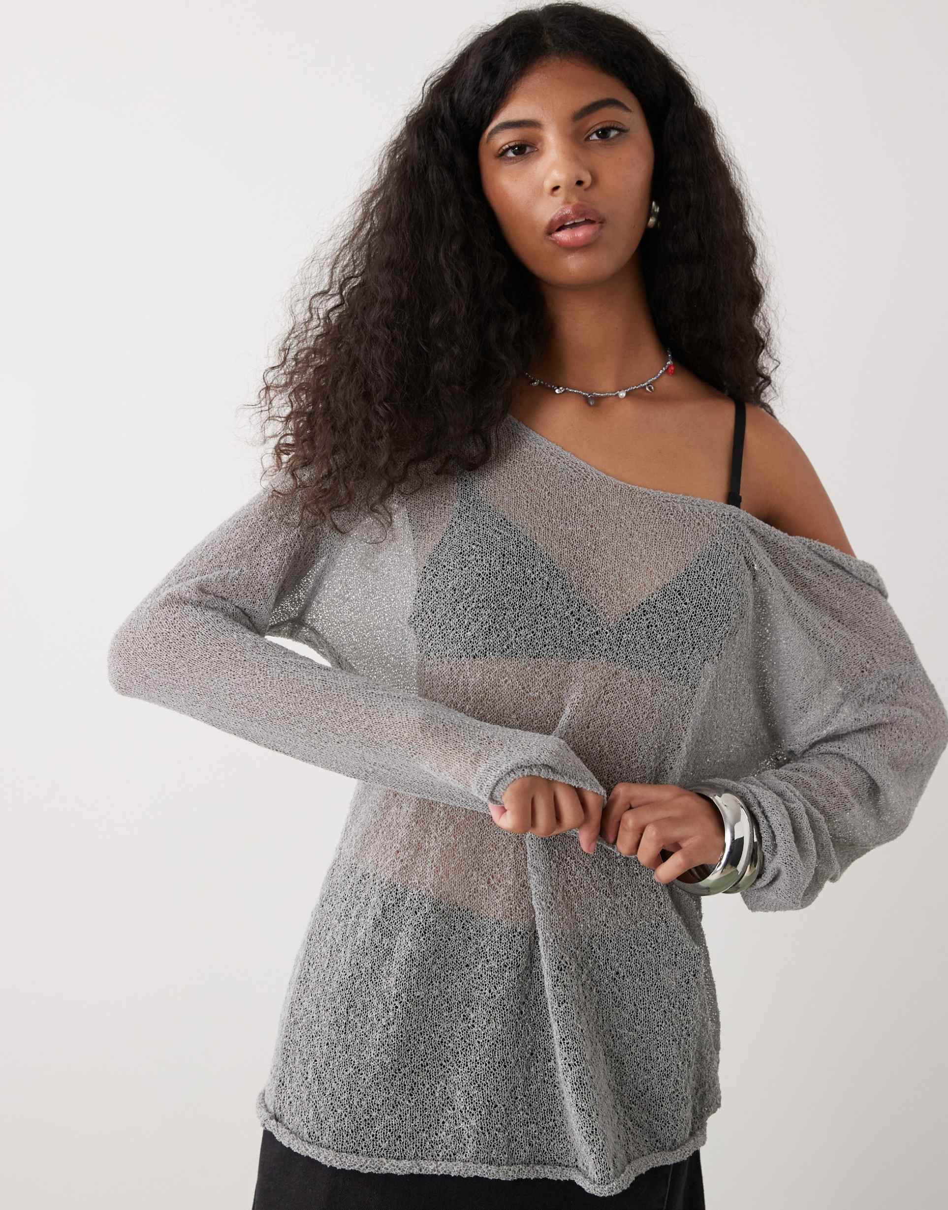 collusion festival sheer knit hoodie