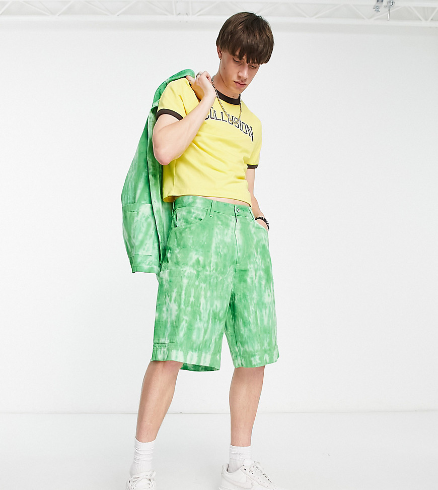 COLLUSION festival shorts co-ord in green tie dye