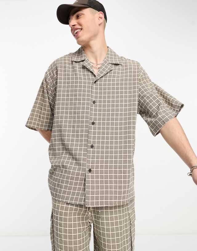 Collusion - festival skater short sleeve shirt co-ord in stone check