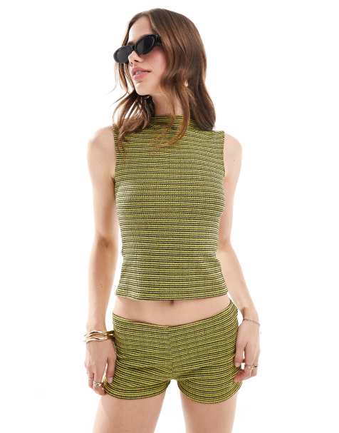 COLLUSION festival slash neck top co ord in neon stripe - view 1