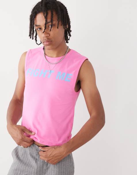 COLLUSION Festival slim singlet in pink with Fight Me slogan - view 1