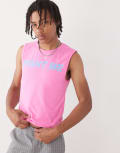[Collusion] COLLUSION Festival slim singlet in pink with Fight Me slogan M PINK