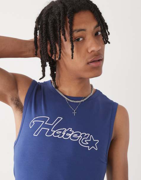 COLLUSION Festival slim singlet in white with national treasure slogan - view 1