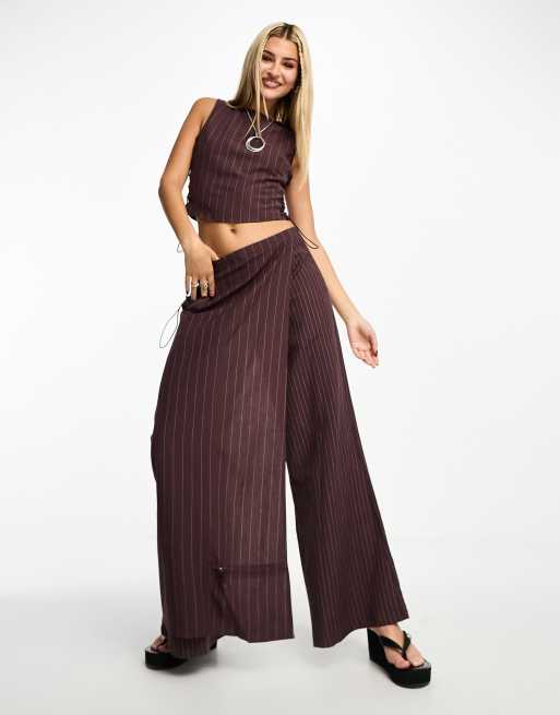 Archive At UO Charcoal Pinstripe La Lune Skirt Over Trousers