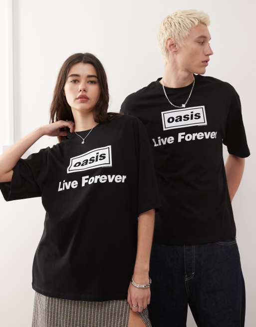 COLLUSION – Festival – Svart t-shirt i skaterstil och unisex-modell med officiellt OASIS-tryck