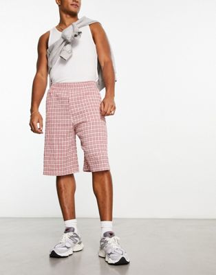 COLLUSION festival textured baggy skater short in pink check - ASOS Price Checker