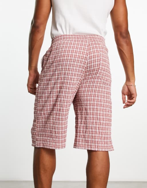 COLLUSION festival textured baggy skater shorts in pink check, 2 of 4