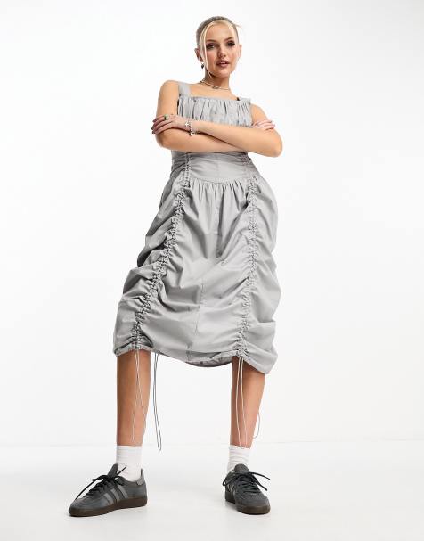 COLLUSION festival utility maxi dress with ruching in light gray - view 1