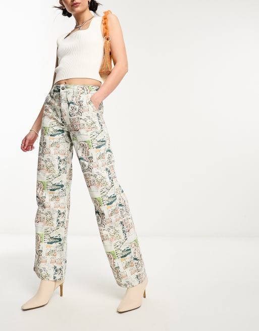 COLLUSION festival vintage straight leg jean in seahorse print