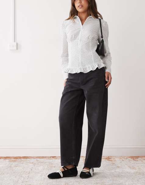 COLLUSION – Figurbetonte Hemdbluse in Schwarz-Weiß mit Reißverschluss und Polka Dots - view 1