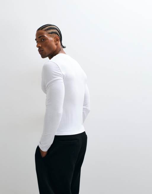 COLLUSION figursydd muscle fit-t-shirt med långa ärmar i vitt, 5 av 5