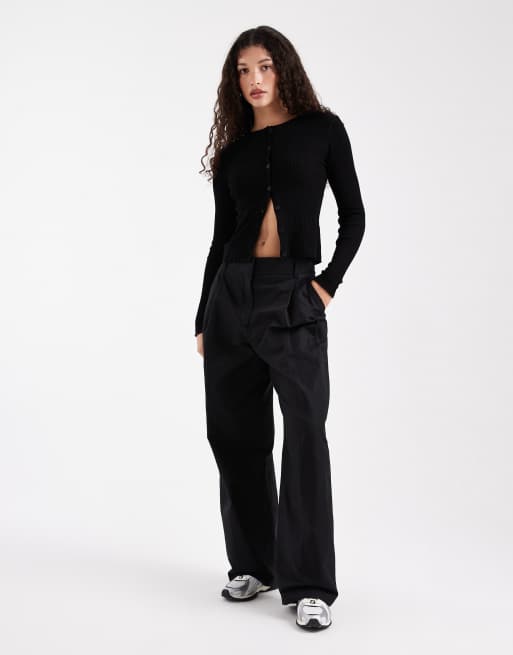 COLLUSION fine gauge knit cardigan in black