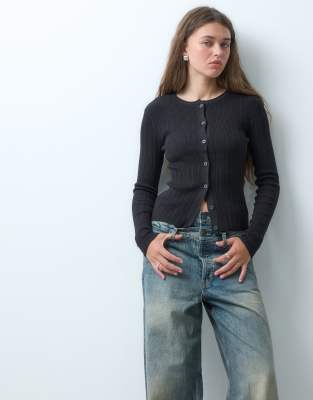 Collusion Fine Gauge Knit Cardigan In Black