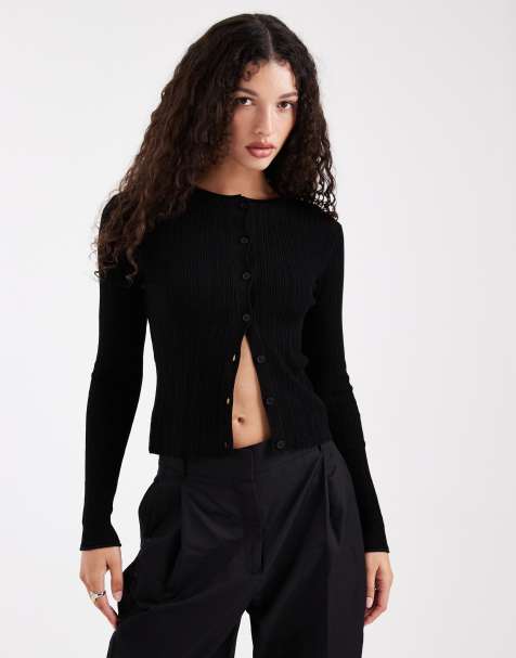 COLLUSION fine gauge knitted cardi in black