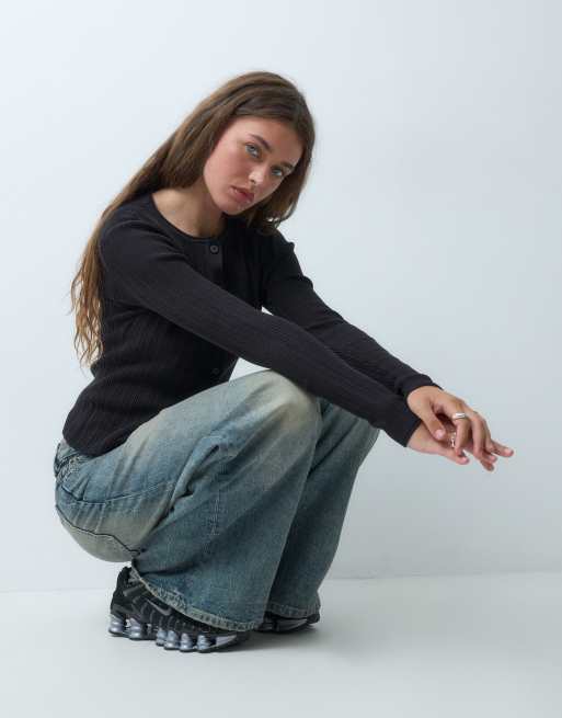 COLLUSION fine gauge knitted cardi in black, 2 of 4