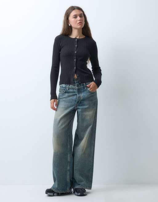 COLLUSION fine gauge knitted cardi in black, 3 of 4
