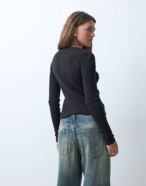 COLLUSION fine gauge knitted cardi in black, 4 of 4