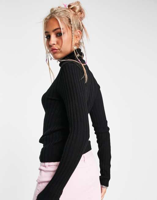 Black fine cheap knit polo neck