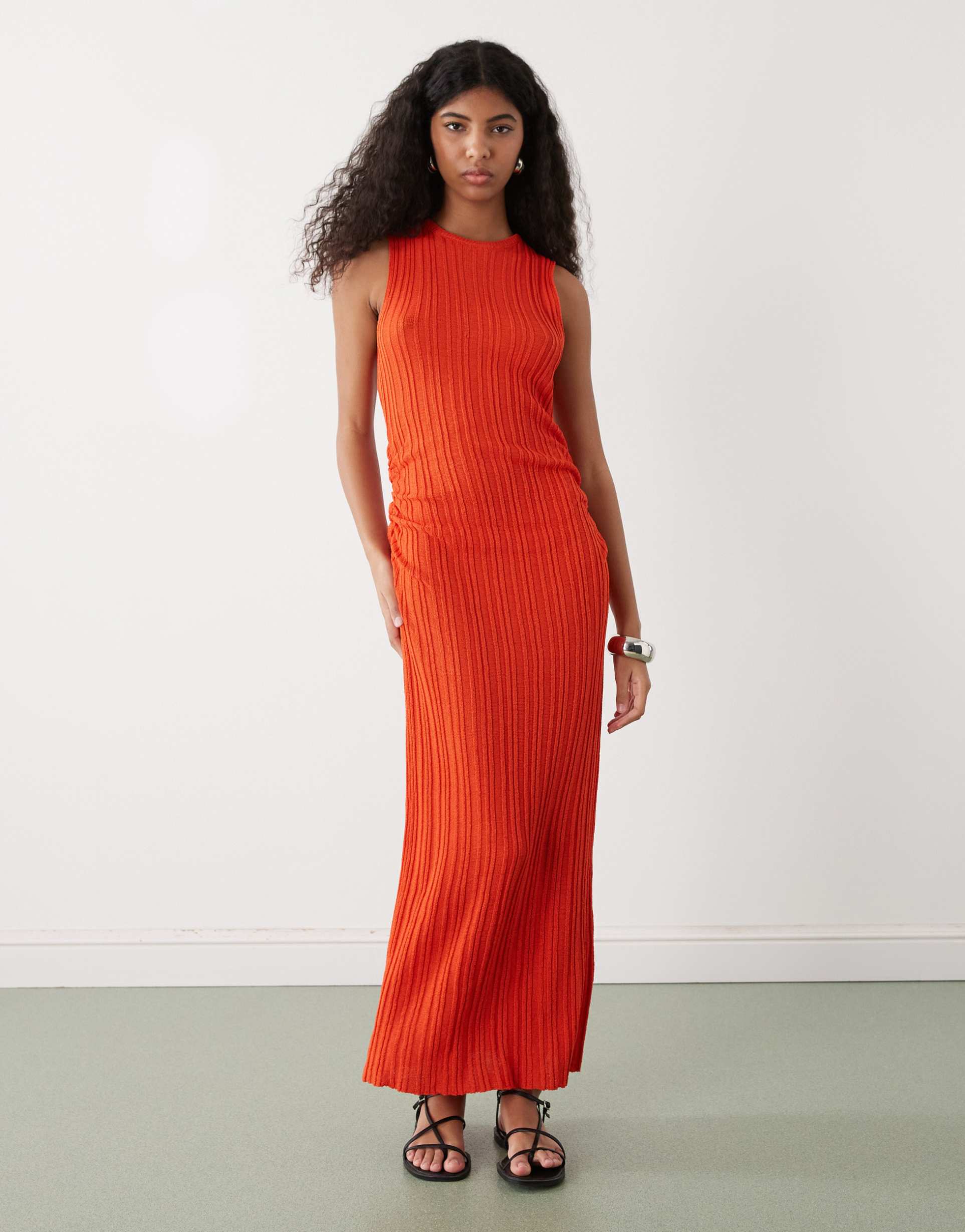 collusion fine knit sheer maxi dress in orange