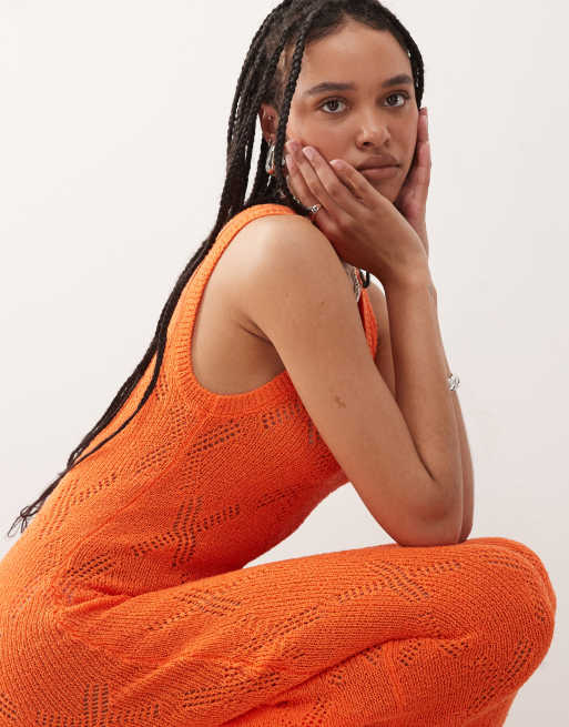 COLLUSION fine knit sheer maxi dress in orange