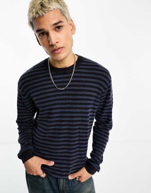 COLLUSION fine knit stripe jumper in washed blue