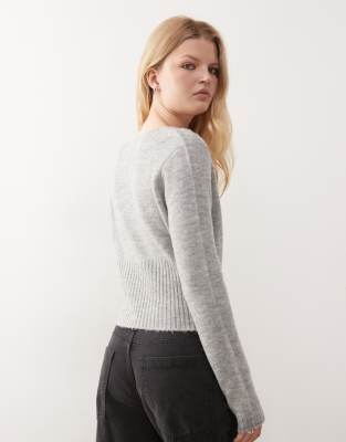 Collusion Fine Knit Wrap Top In Gray