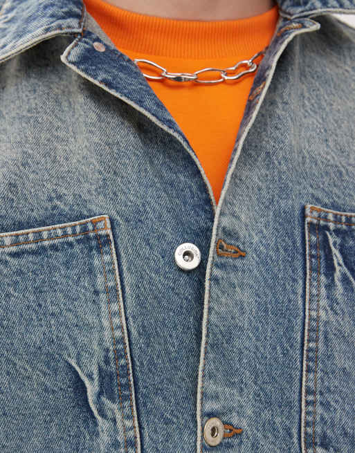 COLLUSION - Firkantet denimskjorte i røgfarvet vask - Del af sæt, 2 af 4