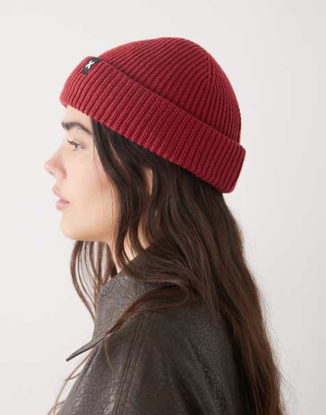 COLLUSION fisherman beanie in deep red - view 1