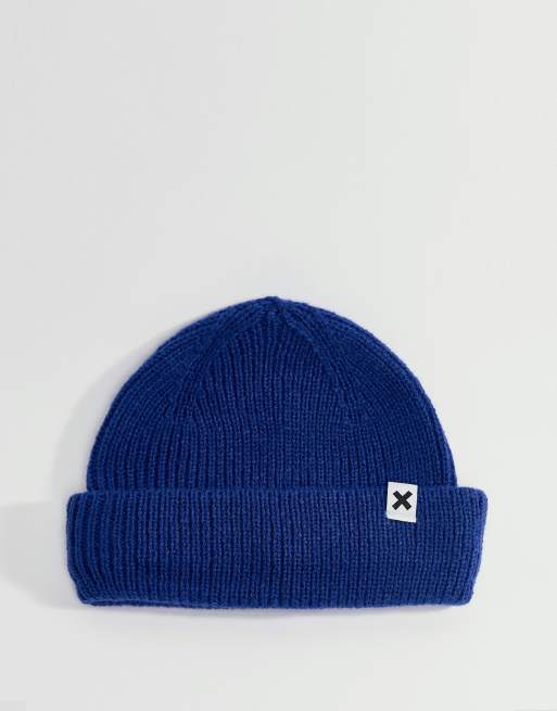 COLLUSION fisherman rib beanie in blue ASOS