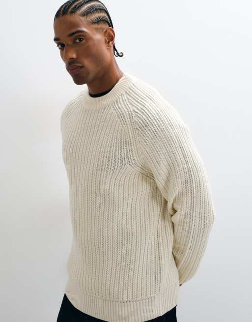 COLLUSION fisherman rib raglan knitted jumper in cream, 3 of 5