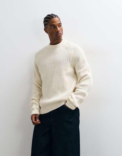 COLLUSION fisherman rib raglan knitted jumper in cream, 5 of 5