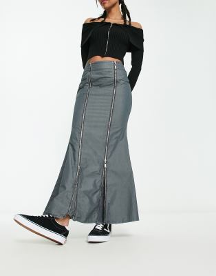 COLLUSION fishtail detail cargo maxi skirt in charcoal - ASOS Price Checker