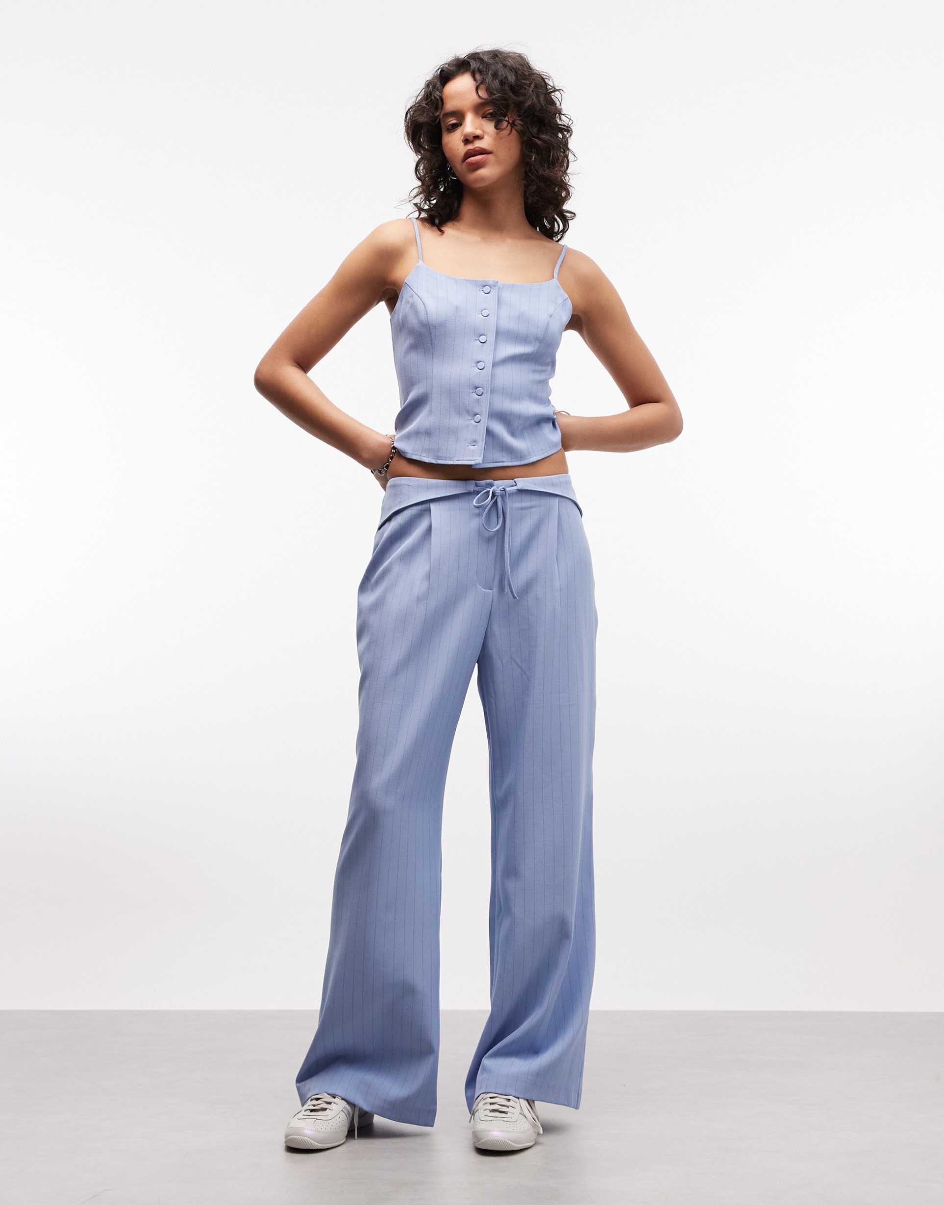 collusion fit and flare pants in blue pinstripes - part of a set