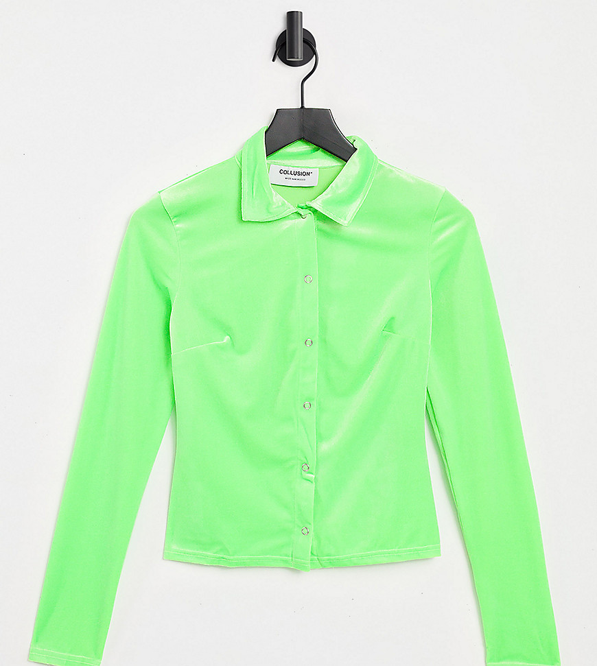Collusion Fitted 90s Velvet Shirt In Neon Green - Part Of A Set