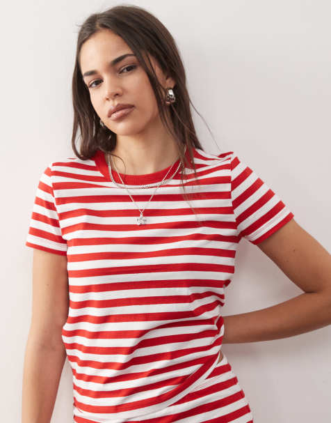COLLUSION fitted baby tee in red stripe - view 1