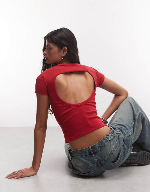 COLLUSION fitted backless s/s top in red, 4 of 4
