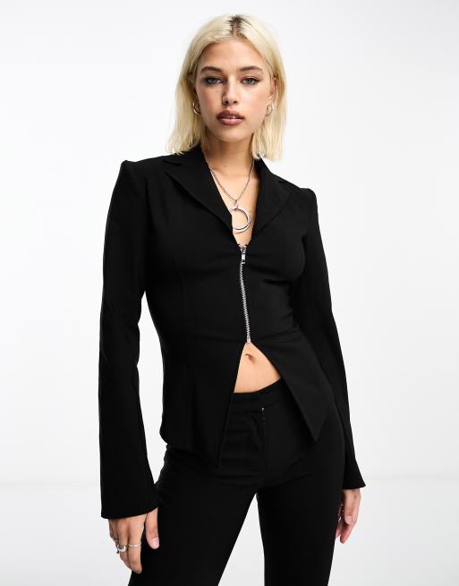 Black fitted blazer womens best sale