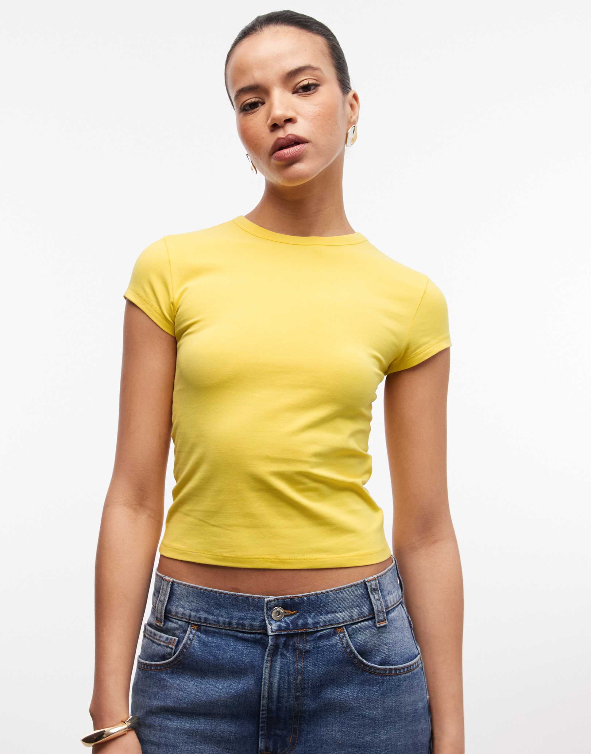 collusion fitted cap sleeve t-shirt in bright yellow