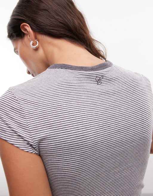 COLLUSION fitted cap sleeve T-shirt in stripe, 4 of 4