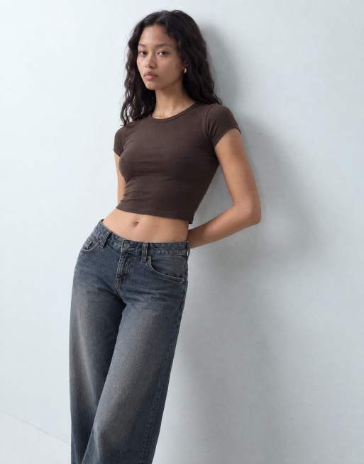 COLLUSION fitted cap sleeve tshirt in brown, 7 of 10