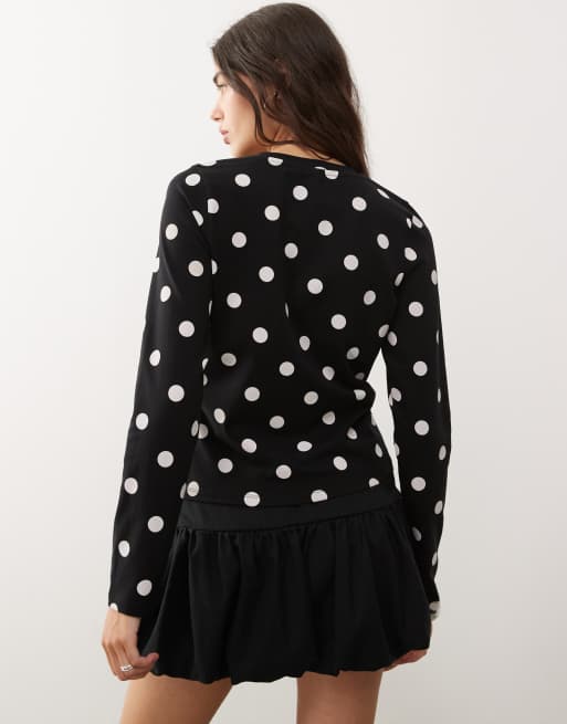 COLLUSION fitted cardigan in polka dot print, 4 of 4