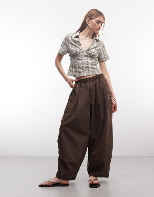 COLLUSION fitted cinched waist shirt in green check, 2 of 4