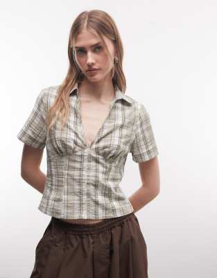 Collusion Fitted Cinched Waist Shirt In Multi