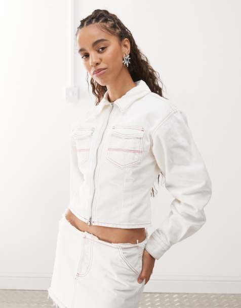 COLLUSION fitted denim jacket in ecru - view 1
