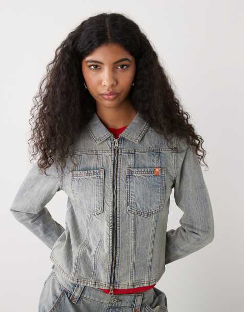 COLLUSION fitted denim jacket with double ended zipper in light wash - view 1